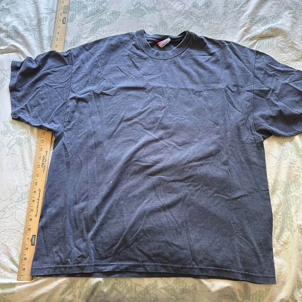 Vintage Champion Shirt Mens Extra Large Blue Short Sleeve Spell Out Logo 90s Y2K